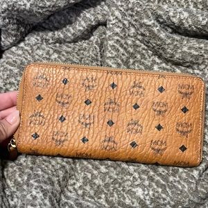 MCM Zip Around Large Leather and Canvas Wallet